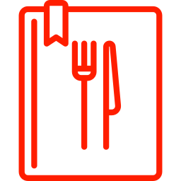 Icono de la carta de un menú y un tenedor y un cuchillo.
