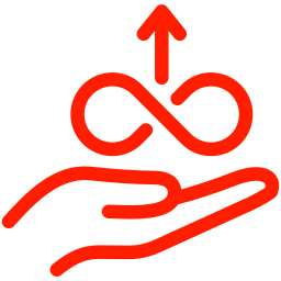 Icono Mano infinito y flecha, que representa atención y acompañamiento continuo.