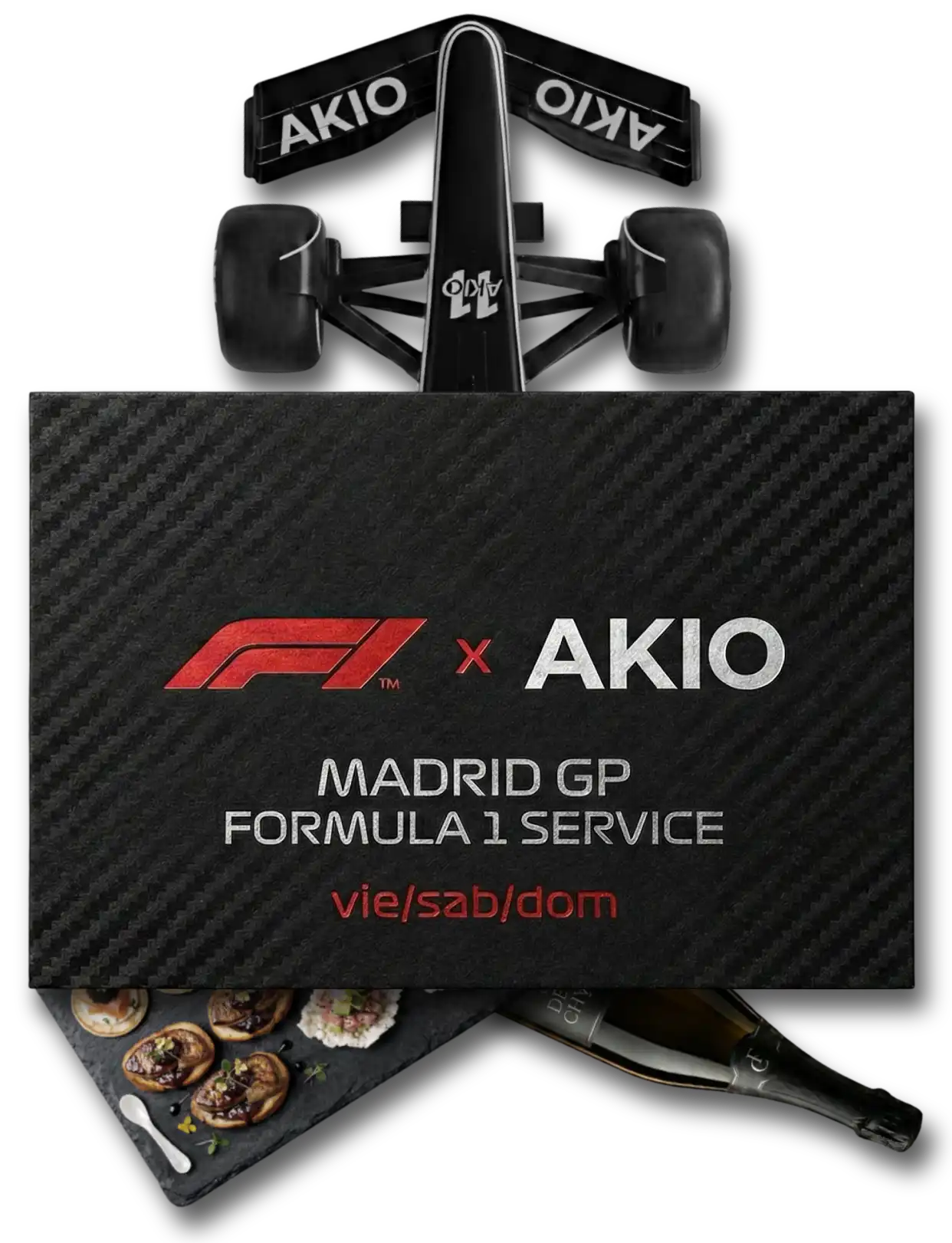 Foto de Tarjeta de Akio con la promoción de la formula 1 en Madrid.