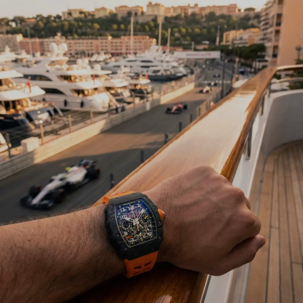 Foto del brazo de un hombre con un reloj de lujo.